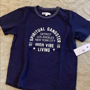 Spiritual Gangster Kids unisex size 10 Navy Graphic 'High Vibe Living' Tee BNWT
